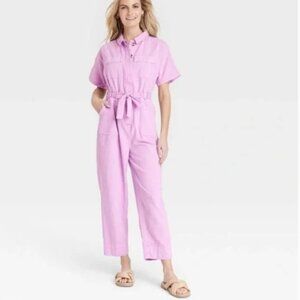 Universal Thread Pink (think: BARBIE)  button-down jumpsuit coveralls Size 12